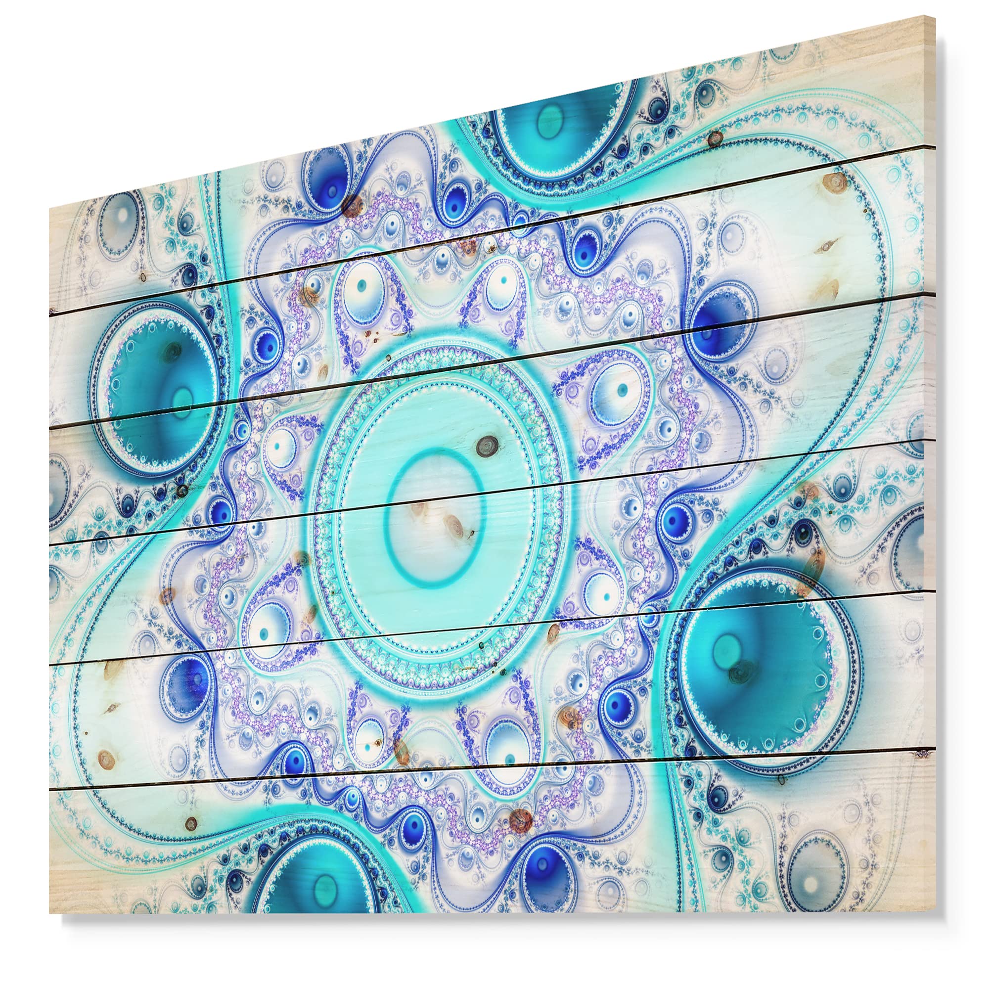 Modern Turquoise Wood Wall Art - Abstract Wavy Circles Decor for Living Room