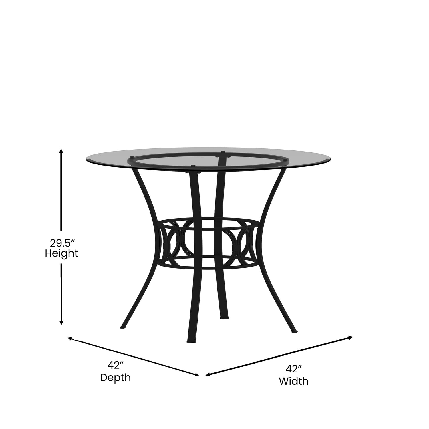 Flash Furniture Carlisle 42-inch Round Glass Dining Table with Sturdy Metal Frame - Clear Glass & Black Finish for Modern Dining Room, Kitchen, or Office Conference Area