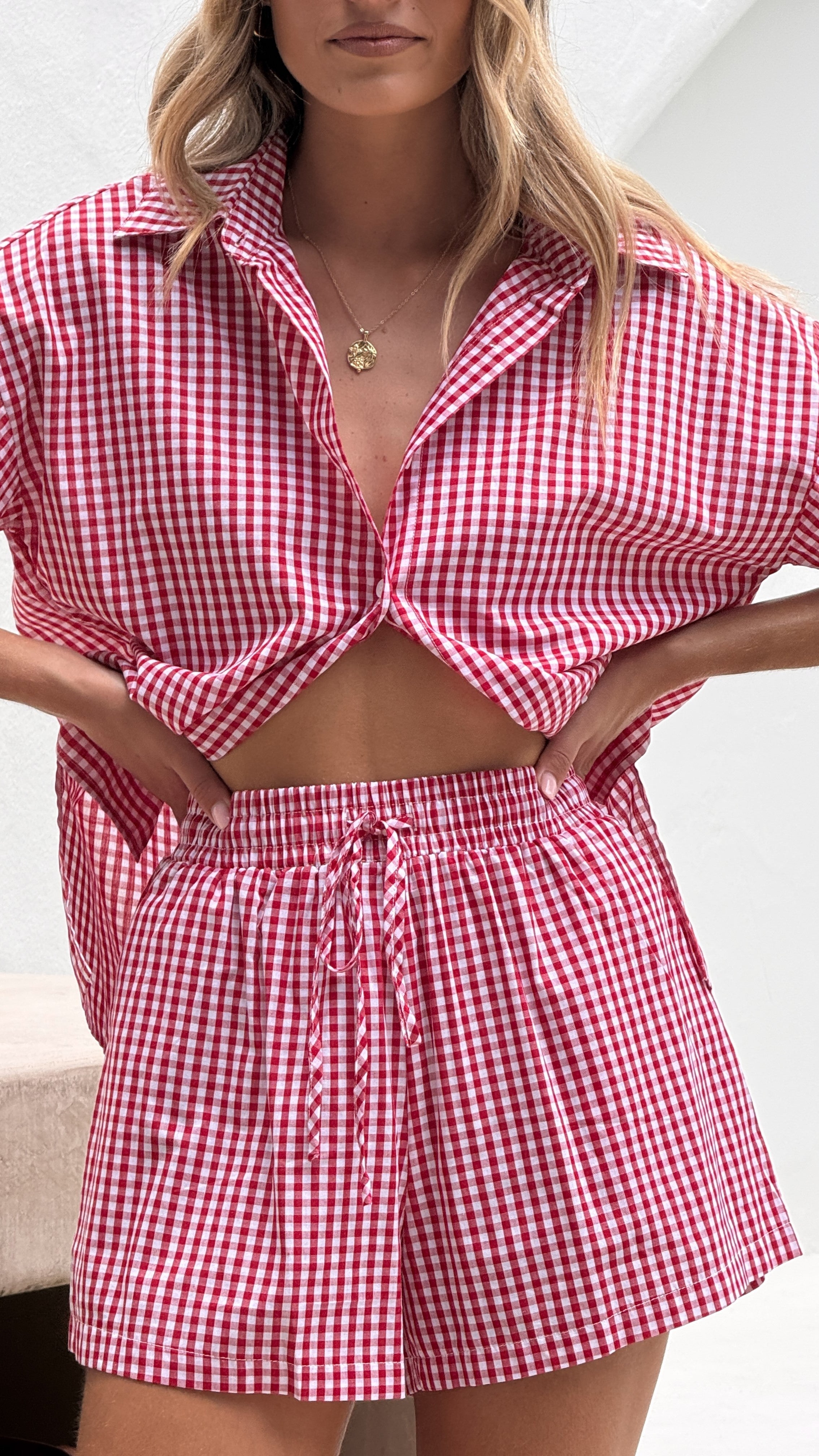 Alma Shirt - Red Gingham Checkered Button Down Shirt for Women | Casual & Office Wear | Perfect for Summer Outfits & Work Attire
