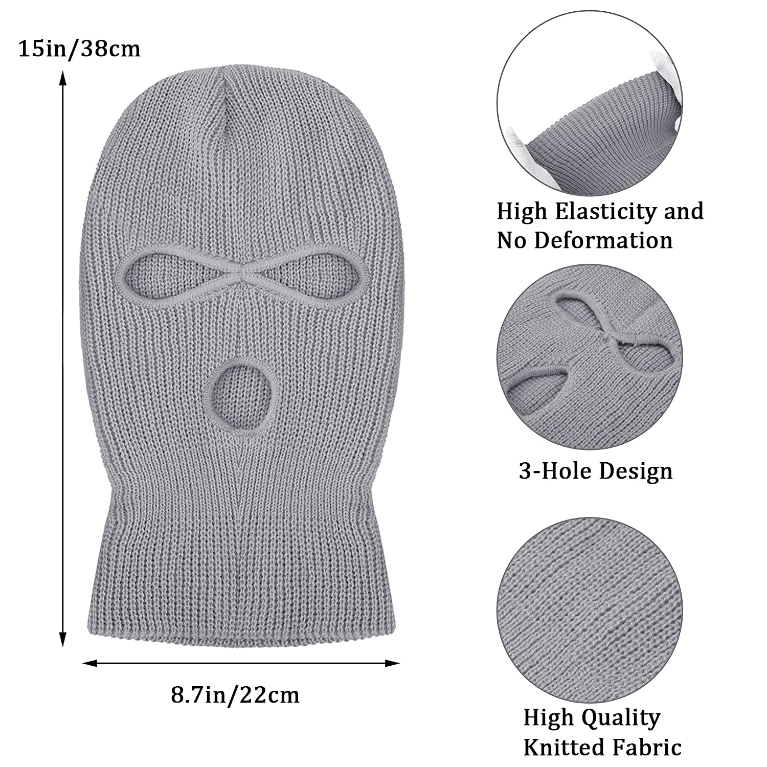 2 Pack 3-Hole Knitted Full Face Cover Ski Mask - Winter Balaclava for Men & Women - Warm Face Mask for Skiing, Snowboarding, Motorcycling & Outdoor Sports in Cold Weather