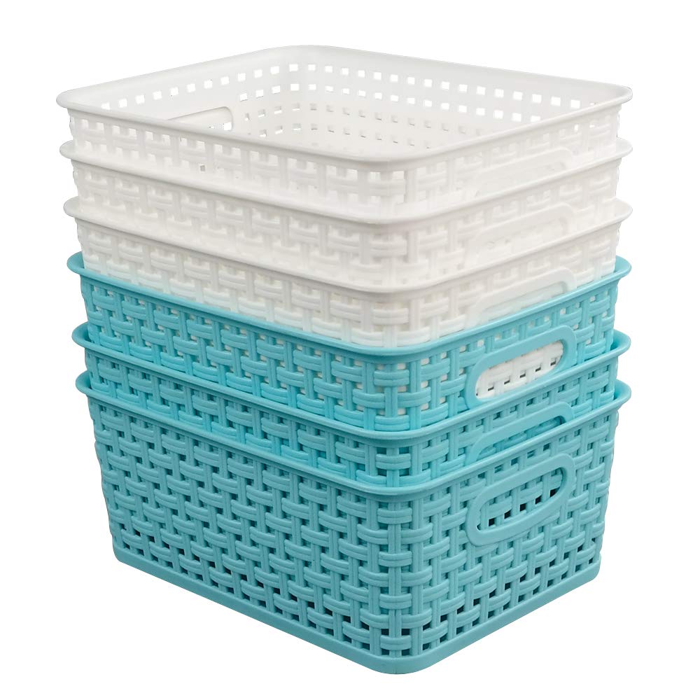 Vababa 6-Pack Plastic Storage Baskets & Bins - Organize Closet, Bathroom, Kitchen & Office Supplies - Durable Stackable Home Organization Containers
