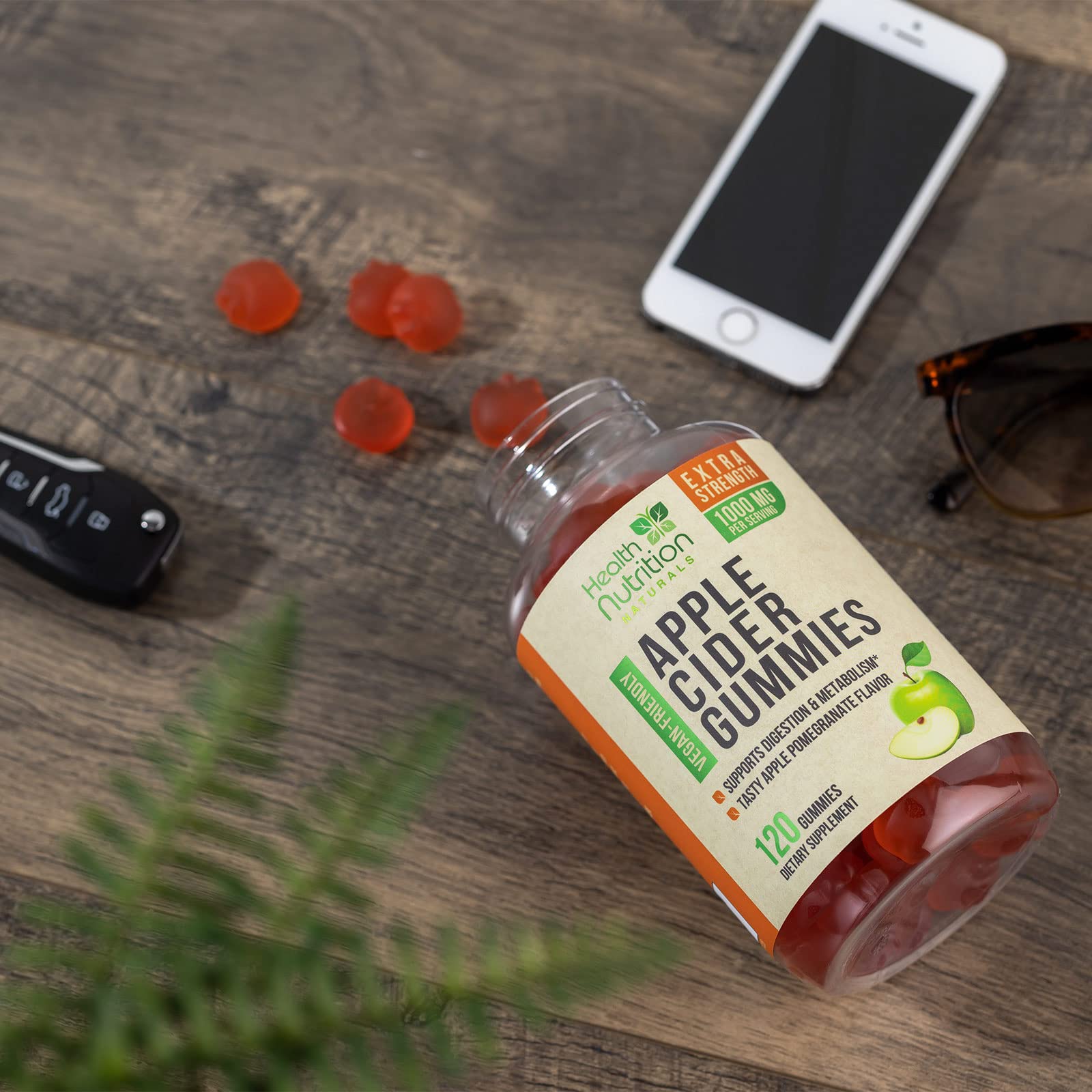 Vegan Apple Cider Vinegar Gummies 1000mg | ACV Supplement for Digestion & Metabolism Support | Natural Apple Flavor with Mother, Gluten Free, Non-GMO - 120 Count | Perfect for Daily Wellness Routine & On-the-Go Nutrition