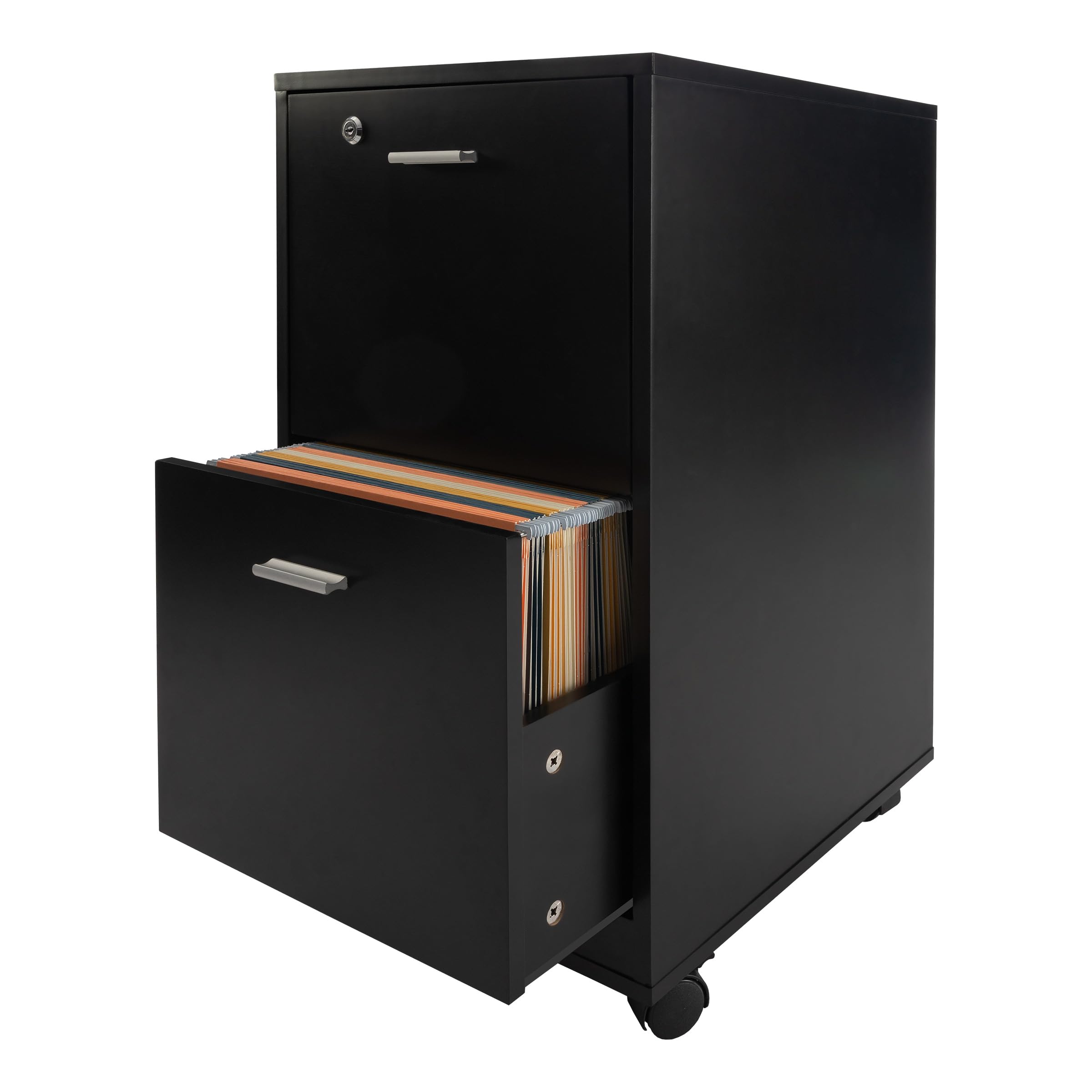 Lavish Home 2-Drawer File Cabinet with Lock - Deep Storage Rolling Filing Cabinet for Under Desk, Home & Office Use - Black - Perfect for Organizing Documents, Bills, and Office Supplies in Small Spaces