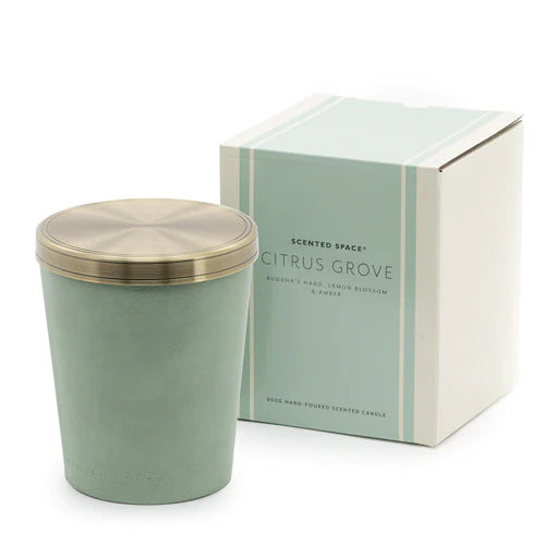 Scented Space 900g Leather Candle with Citrus Grove Aroma - Perfect for Home Decor, Relaxation & Gifts