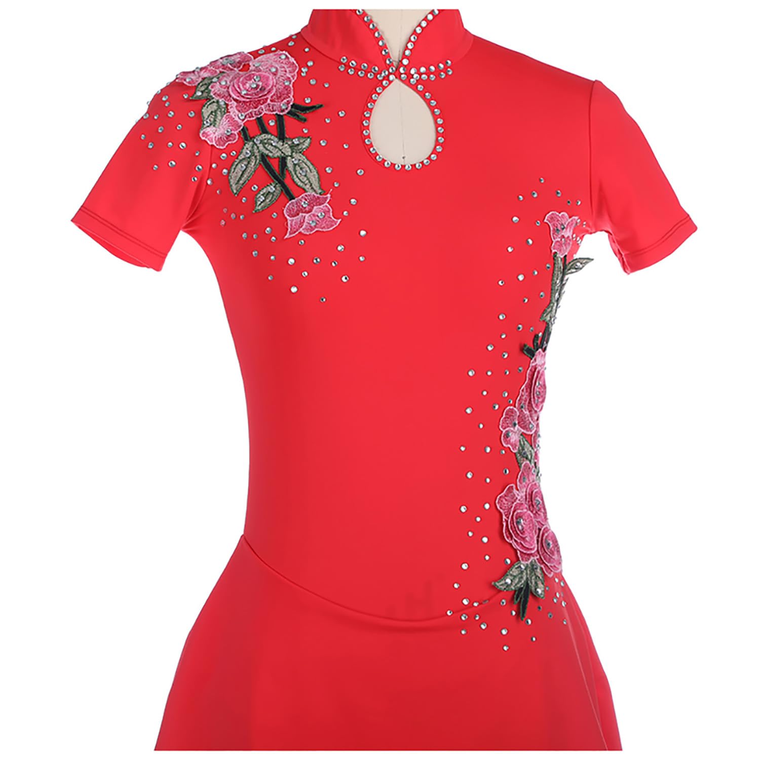 Elegant Women's Cheongsam Style Ice Skating Dress with Gorgeous Embroidery - Figure Skating Costume, Tutu Skirt & Gymnastics Leotard for Performances, Competitions & Dance Shows
