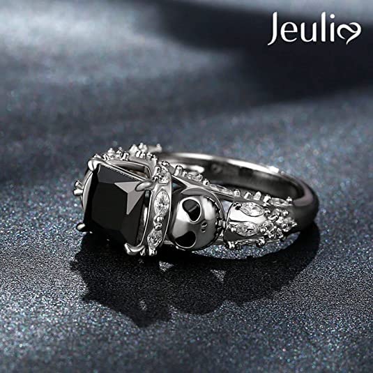Jeulia Romantic Soul Skull Princess Cut Sterling Silver Ring for Women - Elegant Jewelry Gift for Wife, Girlfriend, Fiancee - Perfect for Engagement, Wedding, Anniversary, Christmas & Birthday (Includes Jewelry Box) | Gothic Style Statement Piece for Date Nights & Special Occasions