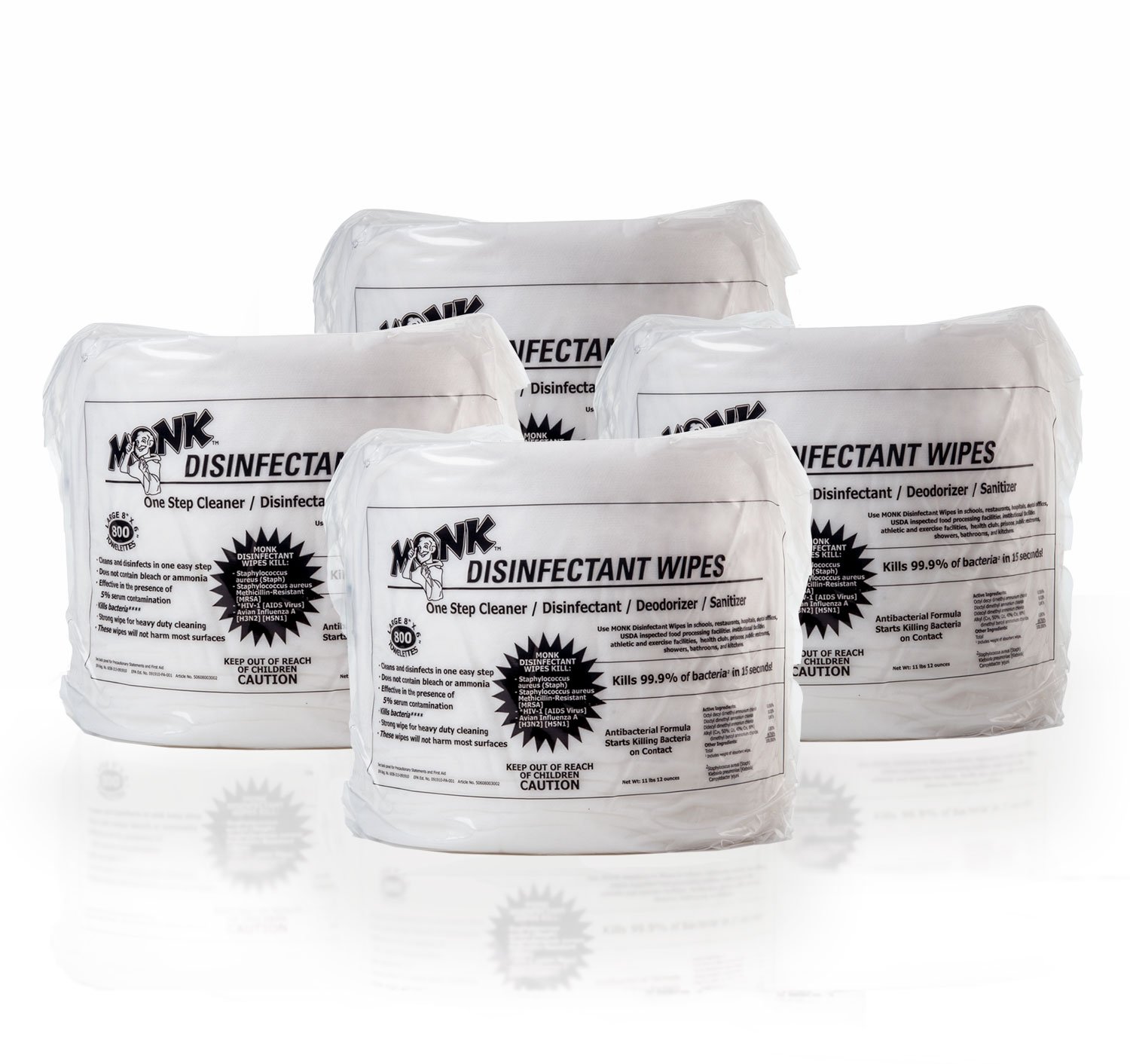Monk - 69804R Disinfecting Gym Wipes 4 Refill Pack (800 Count) - Antibacterial Cleaning Wipes for Gym Equipment, Yoga Mats & Fitness Gear - Ideal for Home Gyms, Fitness Centers & Sports Facilities