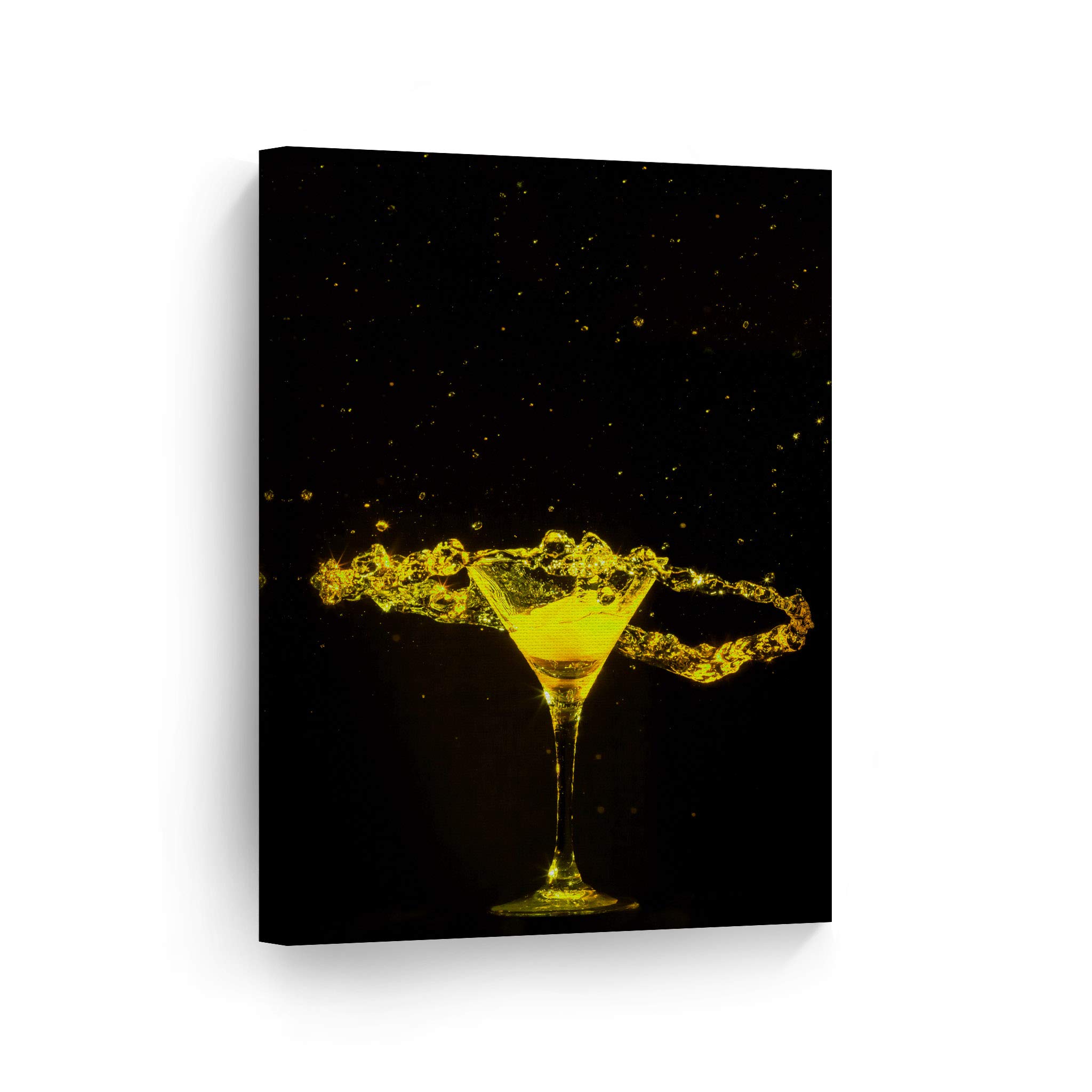 Yellow Alcohol Cocktail Splashing Canvas Wall Art Print - Modern Kitchen & Bar Decor for Restaurants, Cafes, Pubs & Man Caves - Ready to Hang 36x24 Inches - Perfect Housewarming Gift for Dining Room & Home Decor
