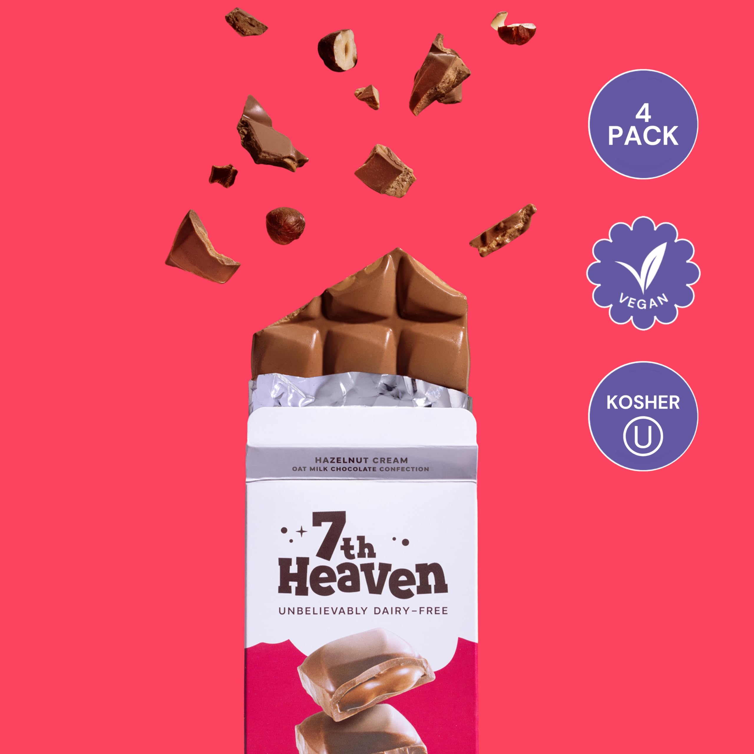 7th Heaven Vegan Oat Milk Chocolate Bar Variety Pack - 5 Flavors (Classic, Sea Salt Caramel, Cookies & Cream, Hazelnut Crunch, Peanut Butter) - 3.5oz Dairy-Free Candy Bars - Fair Trade, Kosher, Plant-Based Chocolate with Coconut Oil - Perfect for Easter Gifts, Vegan Desserts, Snacking & Holiday Treats