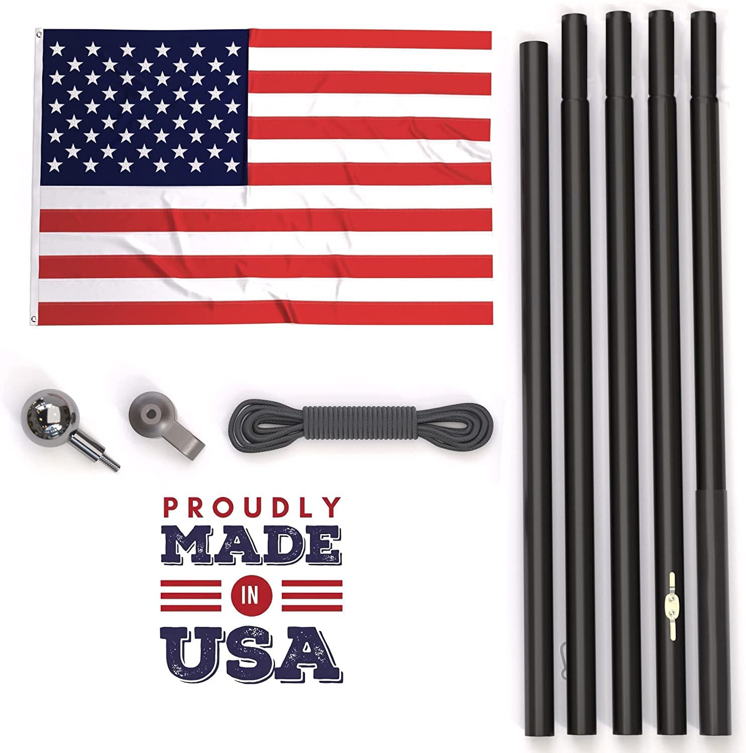 18FT Heavy Duty Flag Pole Kit for Outside – Durable US Steel Flag Poles for Outdoors, In-Ground Installation, All American Pole with 4x6 Embroidered Flag – Perfect for Residential, Commercial & Patriotic Displays – Made in USA by Rushmore