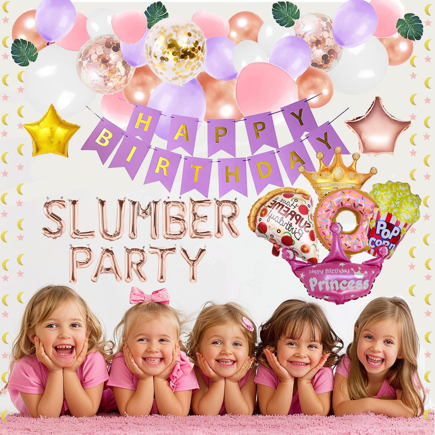 Slumber Party Spa Birthday Decorations Kit - Sleepover Pajama Party Supplies, Birthday Favors, Banner & Balloons Backdrop Set for Girls' Sleepover, Spa Night & Birthday Celebrations