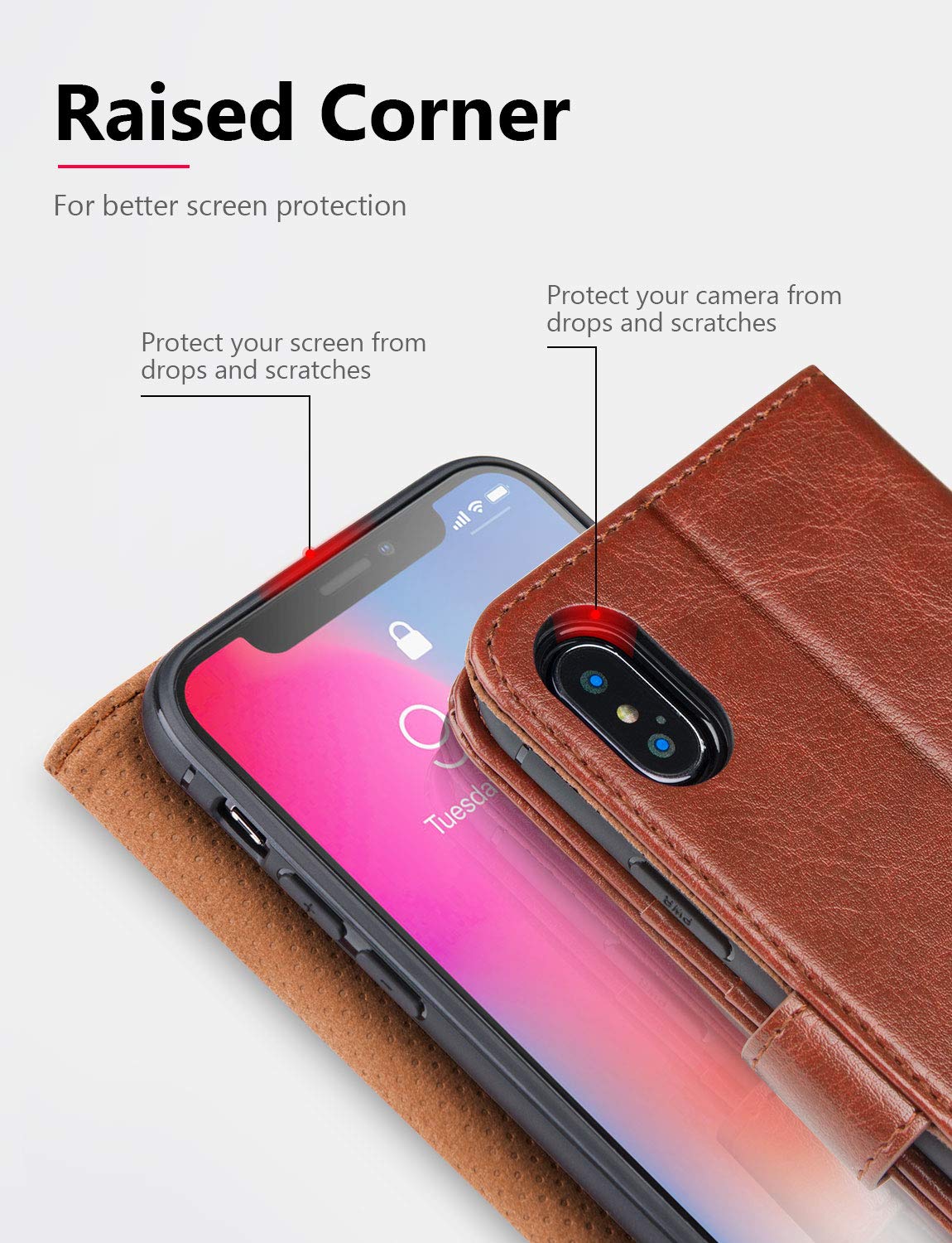 Premium Leather Wallet Case for iPhone X/10 with Wireless Charging, Card Slots & Kickstand - Stylish Flip Cover for Everyday Use (Blue) | Perfect for Work, Travel & Hands-Free Viewing
