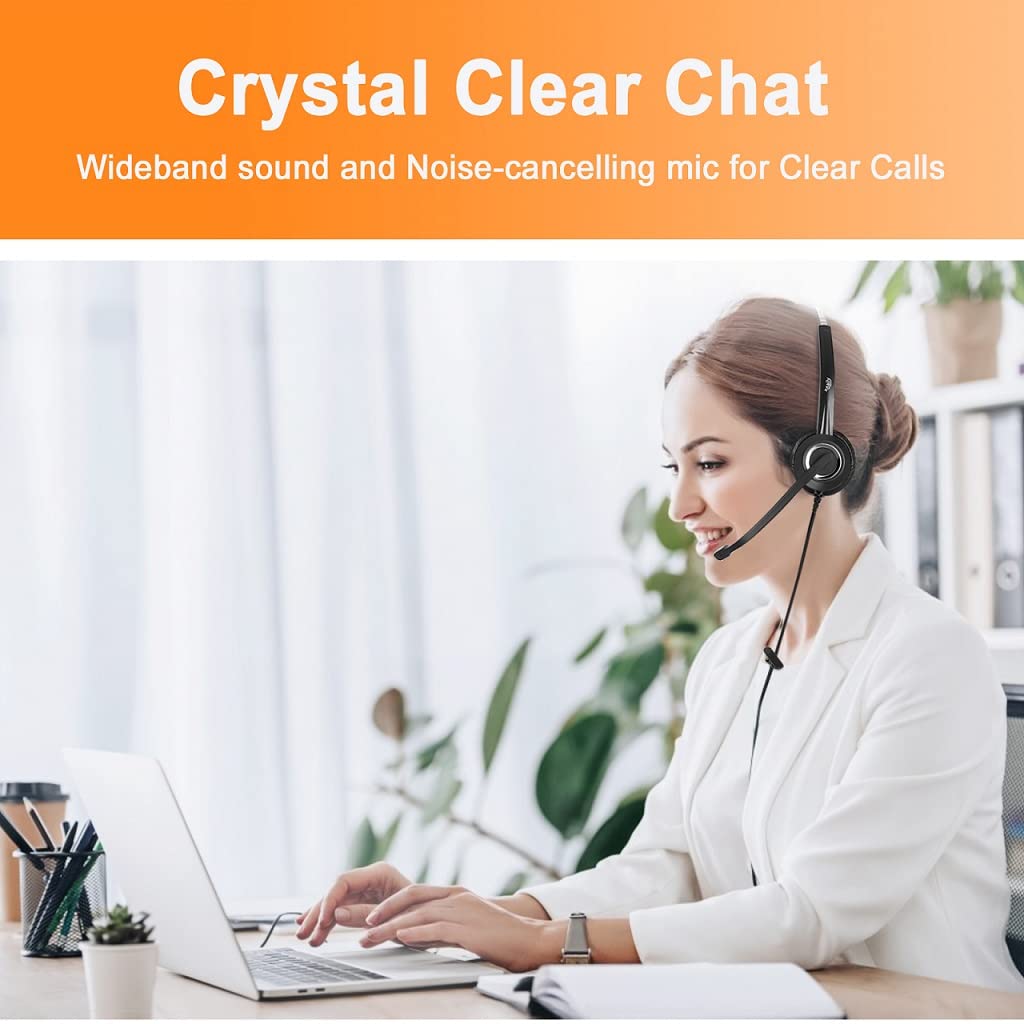 Professional Noise Cancelling Headphones with HD Voice - Compatible with Grandstream, Yealink, Snom Phones - Includes RJ9 & 3.5mm (CTIA) Adapter (Binaural) - Perfect for Call Centers, Office Communications & Remote Work