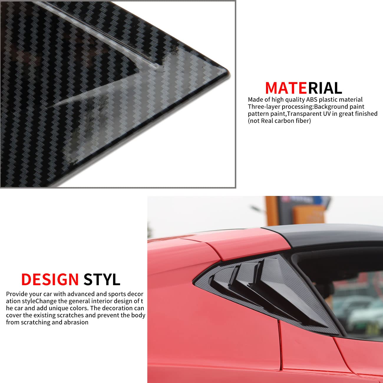 Carbon Fiber Side Window Louvers & Air Vent Shades for 2020-2022 Chevrolet Corvette C8 Coupe - Lightweight & Durable Exterior Trim - Enhances Style & Sun Protection for Sports Car Enthusiasts