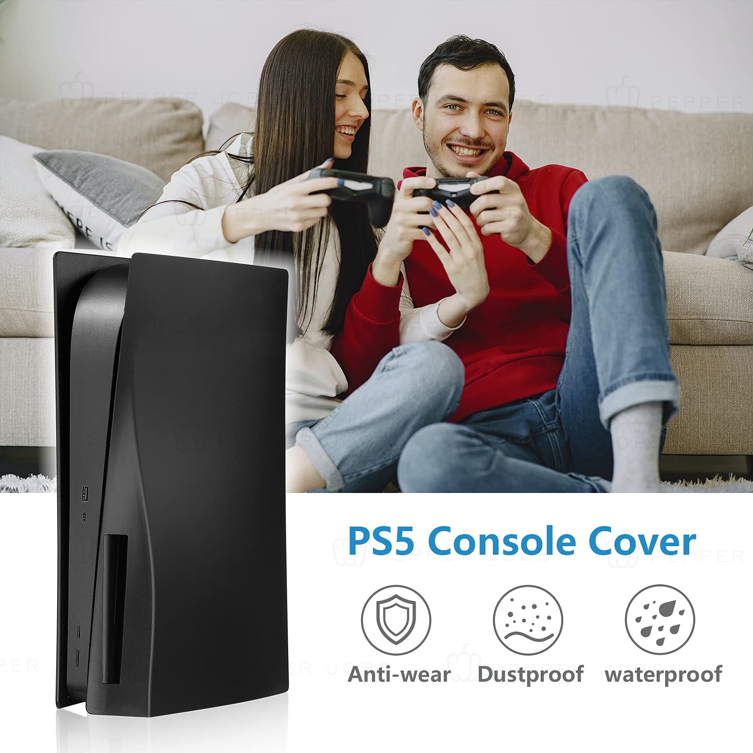 PEPPER JOBS PS5 Console Cover - Shockproof & Dustproof Hard Case for PlayStation 5 Disc Edition | ABS Anti-Scratch Replacement Shell (Midnight Black) - Perfect for Gaming Protection & Home Entertainment Setup