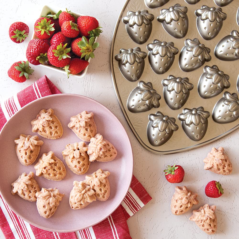Nordic Ware Strawberry Patch Bites Pan - Non-Stick Mini Cake Pan for Baking Bite-Sized Treats, Perfect for Strawberry Shortcakes, Cupcakes & Party Desserts
