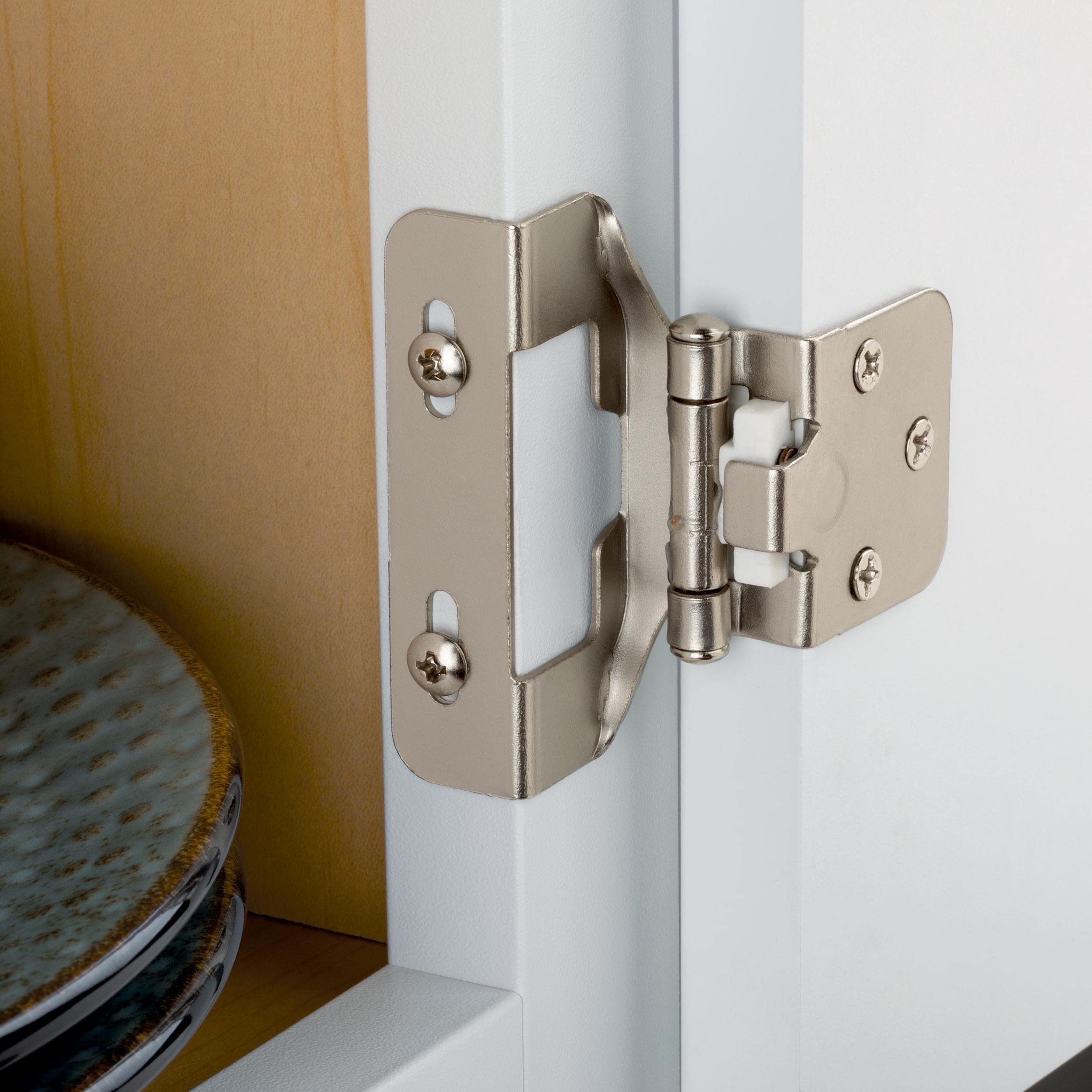 Franklin Brass 10-Pack Self-Closing Cabinet Hinges 1/2 Inch Semi-Wrap Overlay - Satin Nickel Finish H01915K-SN-B for Kitchen Cabinets, Cupboards & Furniture (Perfect for Smooth Door Closing & Space Saving)