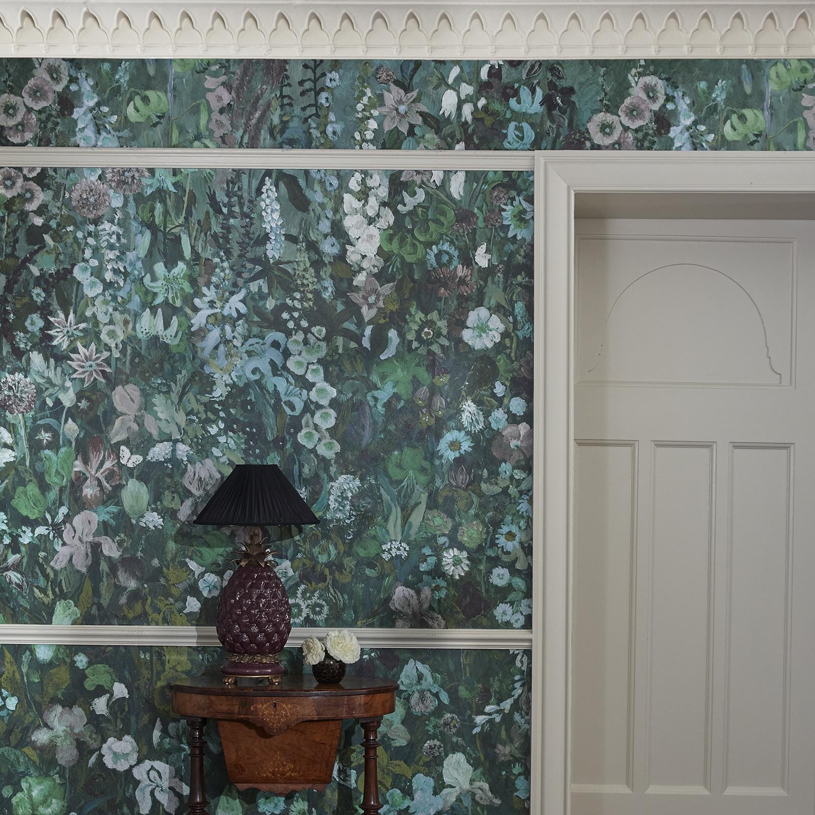 FLORIBUNDA MAGNA Wallpaper - Premium Green Floral Wallpaper for Living Room, Bedroom & Home Decor