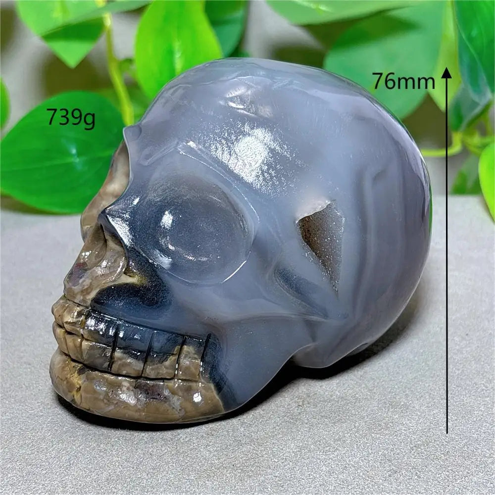 Volcano Agate Skull Crystal - Natural Stone Quartz Mineral for Halloween Decor, Spiritual Meditation, Energy Healing & Unique Handmade Gifts - Perfect for Home Altar, Yoga Space & Gothic Decorations