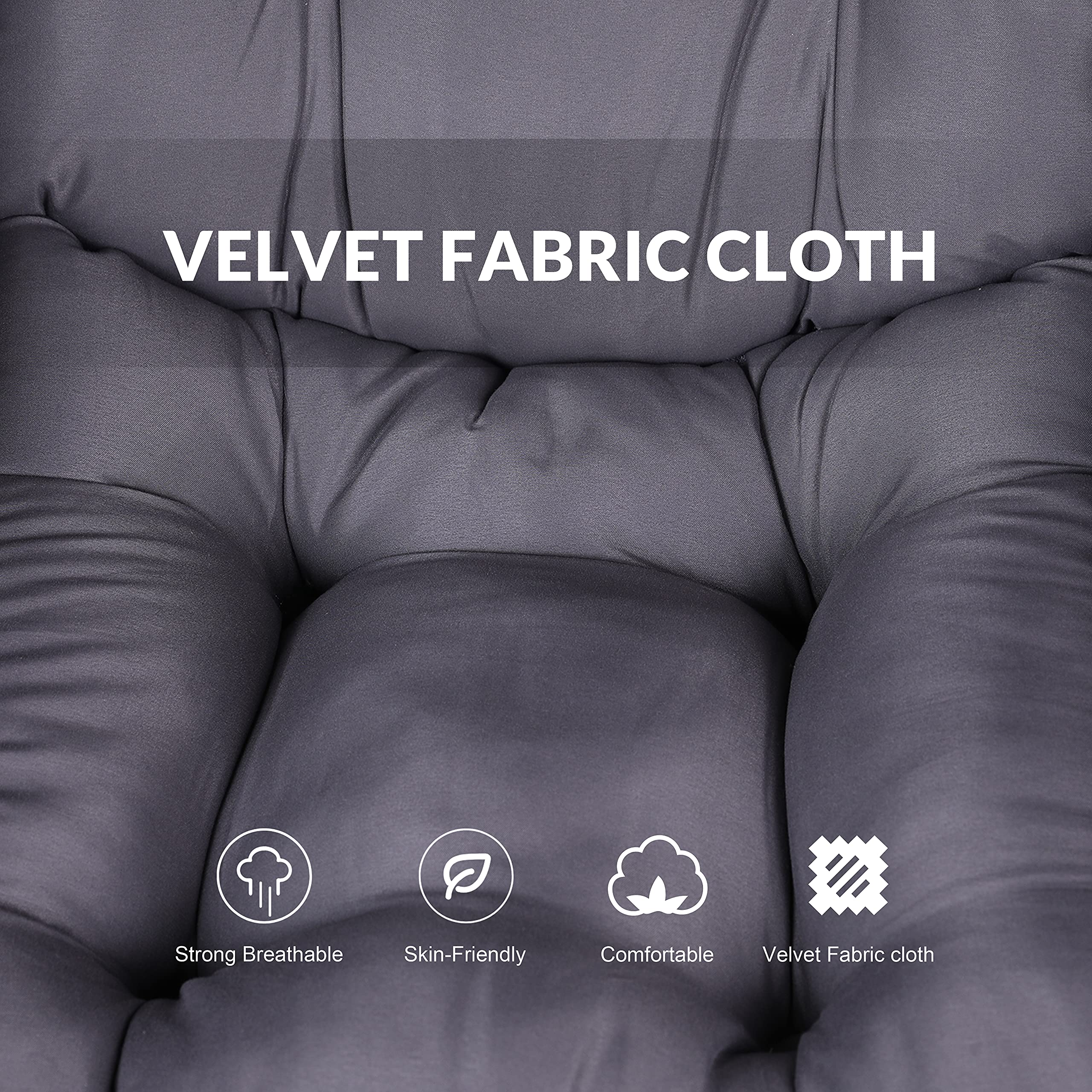 Modern Velvet Fabric Recliner Chair - Soft Upholstered Single Armchair with Side Pocket | Comfortable Accent Lounge Chair for Living Room, Bedroom & Office | Perfect for Relaxing, Reading & Watching TV (Grey)