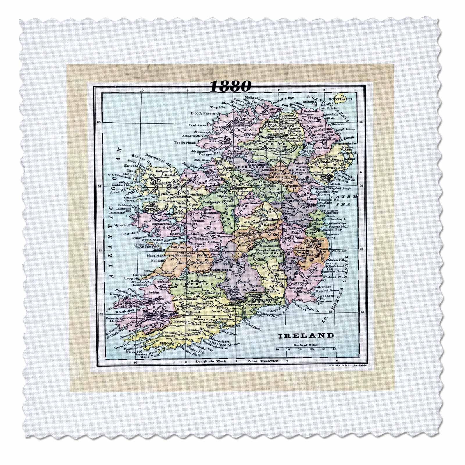 3D Rose 22x22 Inch 1880 Vintage Map of Ireland Quilt Square - Perfect for Quilting, Home Decor, and Irish Heritage Gifts