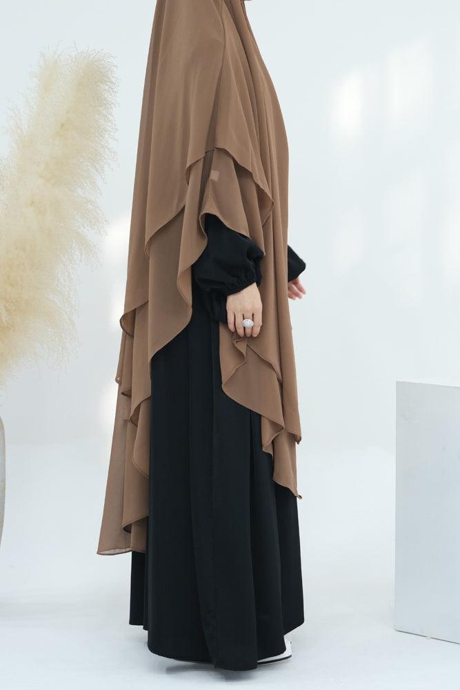 Extra Long Khaki Two Layer Chiffon Khimar Scarf - Elegant Muslim Prayer Shawl for Women, Perfect for Eid, Ramadan & Special Occasions - Lightweight & Breathable Hijab for Daily Wear & Formal Events