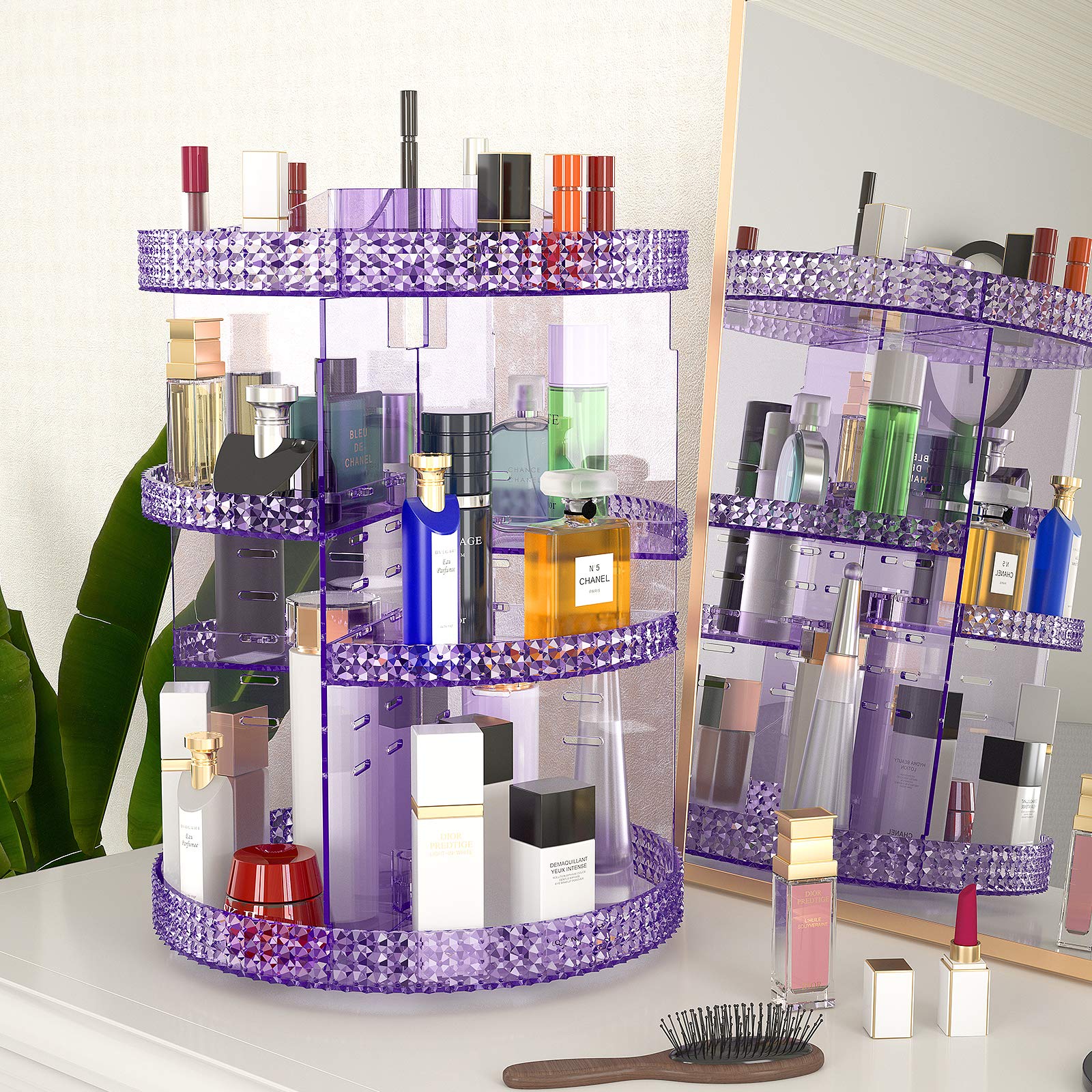 360 Degree Rotating Makeup Organizer - Extra Large Capacity Cosmetic Storage with 7 Removable Layers | Spinning Perfume & Skincare Organizer for Dresser or Countertop (Purple) | Perfect for Vanity, Bathroom & Bedroom Organization