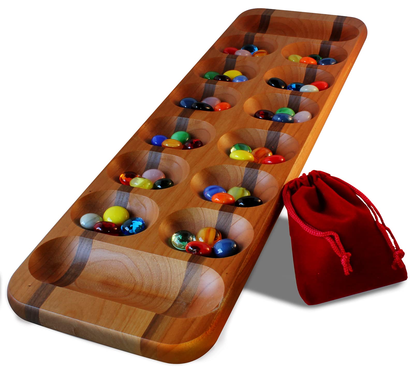 Mancala African Stone Board Game - Classic Wooden Strategy Game with Bold Stripes for Family Fun & Educational Play