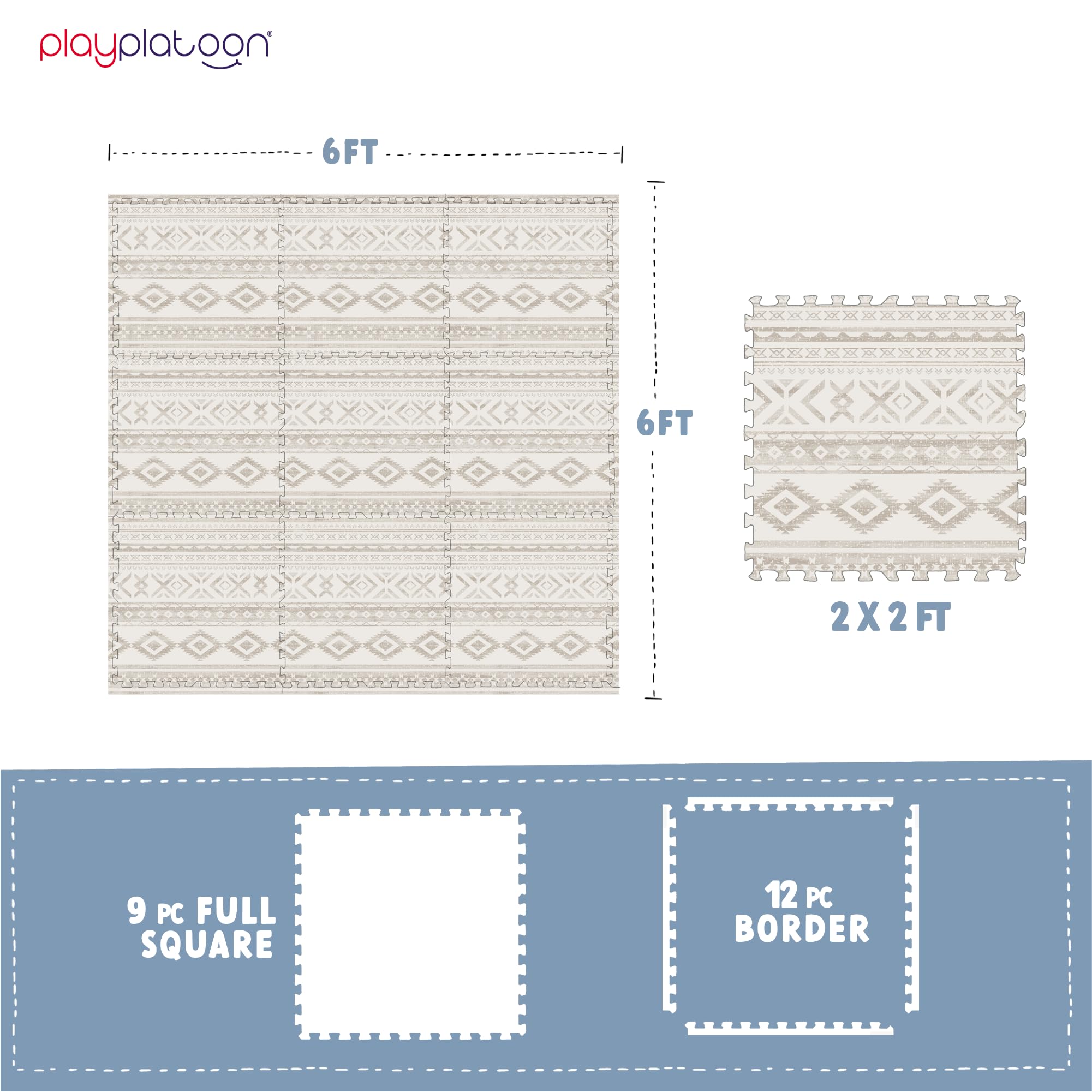 Play Platoon Extra-Thick 9-Piece Interlocking Foam Play Mat - 72x72 Inch Large Baby Floor Tiles (24x24in Each) - Soft Puzzle Mats for Playroom & Nursery - Neutral Canyon Print Rug for Crawling & Toddler Play Area