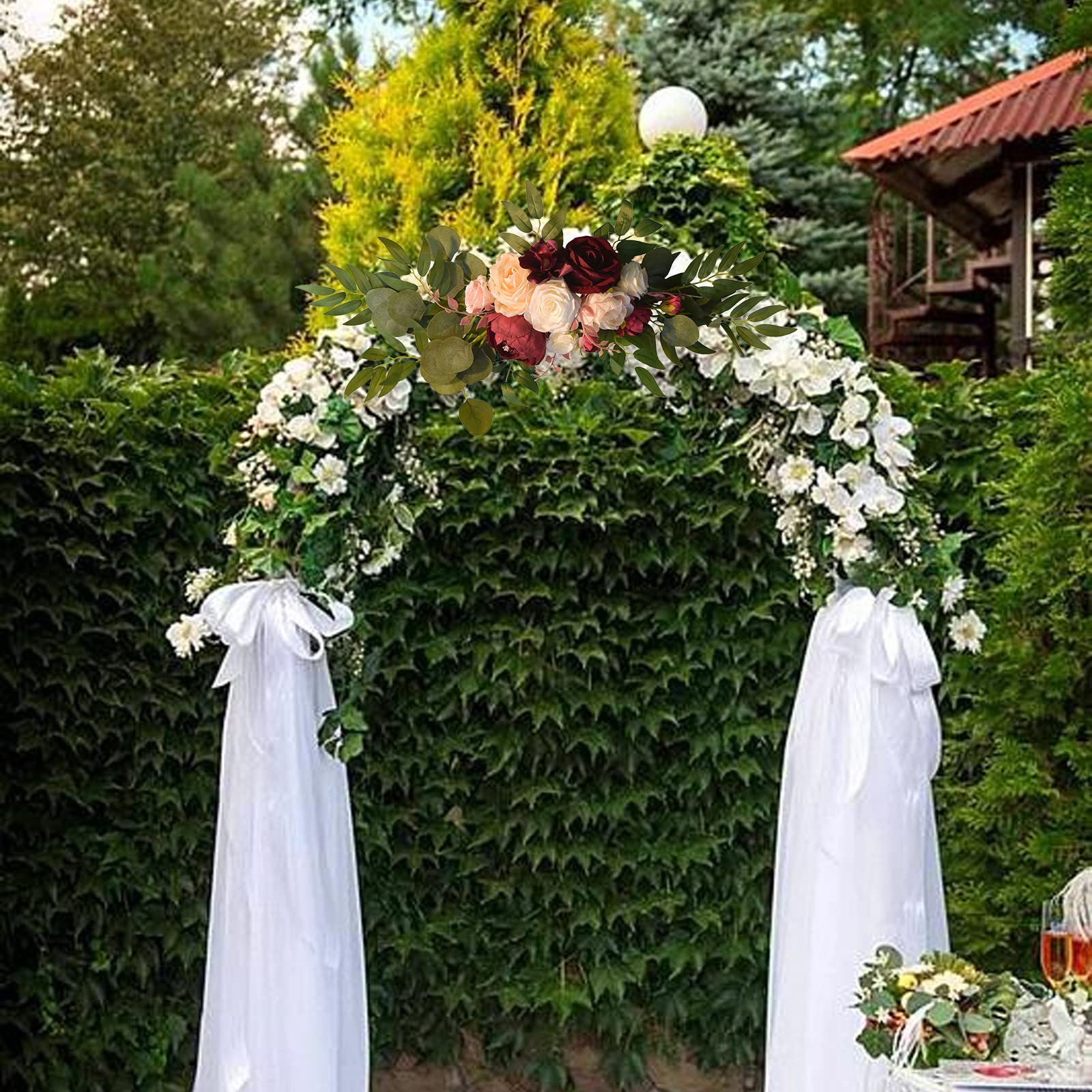 2 Pack Artificial Rose and Peony Flower Swag - Wedding Arch Floral Decor with Green Leaves, Perfect for Wedding Arches, Walls, and Table Centerpieces - Elegant Home and Event Decoration