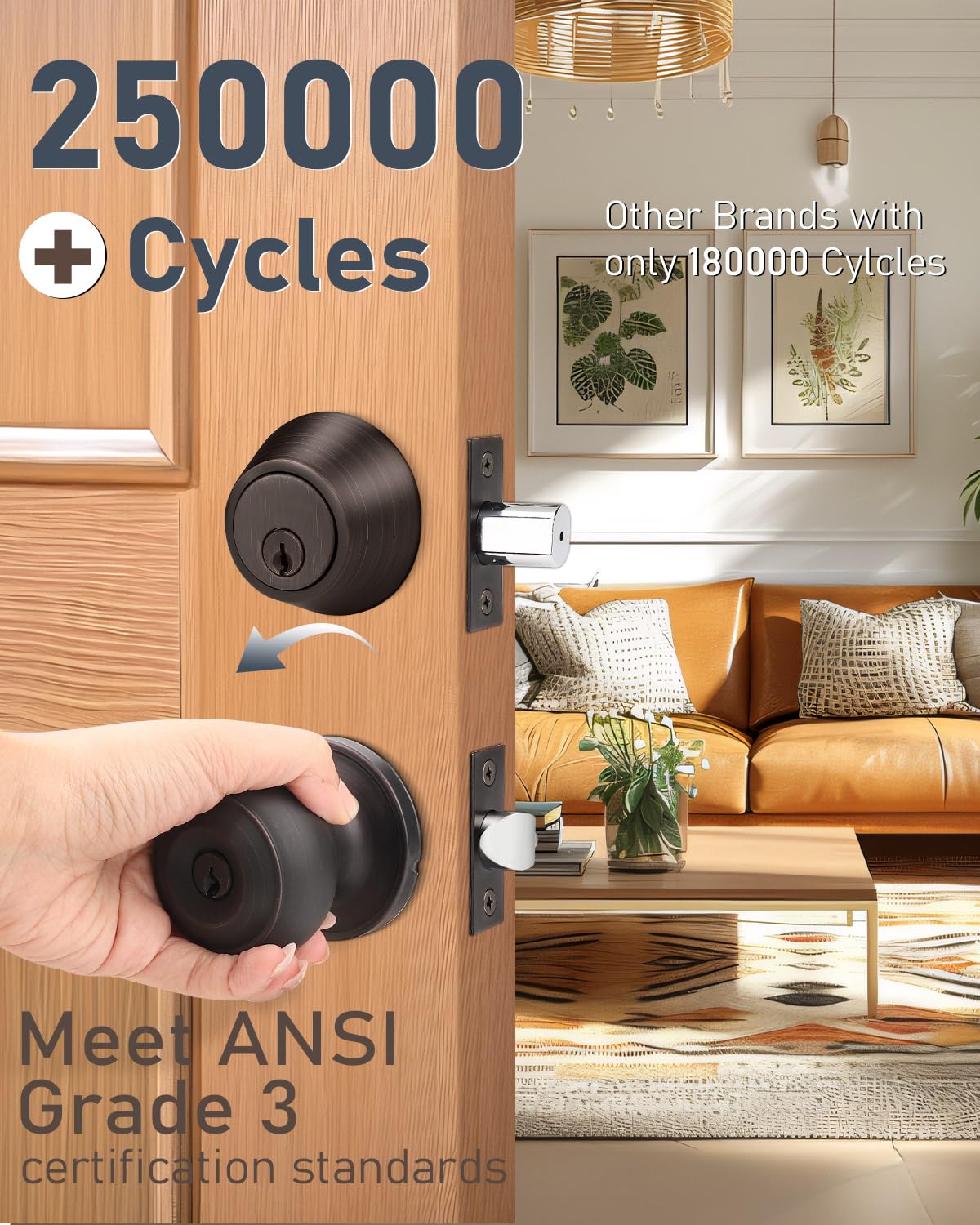 4 Pack Keyed Alike Front Door Knob and Deadbolt Set - Single Cylinder Deadbolt Entry Door Locksets - Oil Rubbed Bronze Flat Round Door Lock for Bedroom, Office & Exterior Doors - Secure Your Home, Office or Rental Property