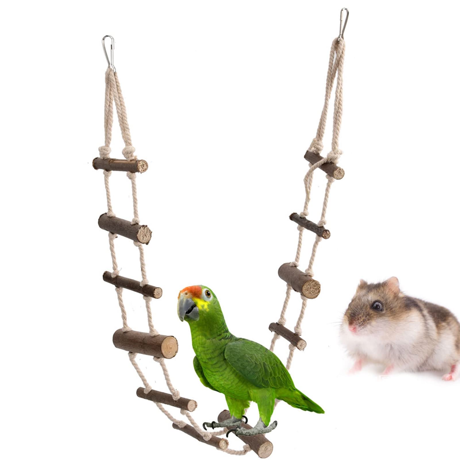 **Wooden Pet Ladder for Small Animals - 39.4in Climbing Toy for Hamsters, Squirrels, Rats & Birds - Cage Accessory with Hook for Play & Exercise - Perfect for Small Pet Cages, Playpens & Enrichment Activities**