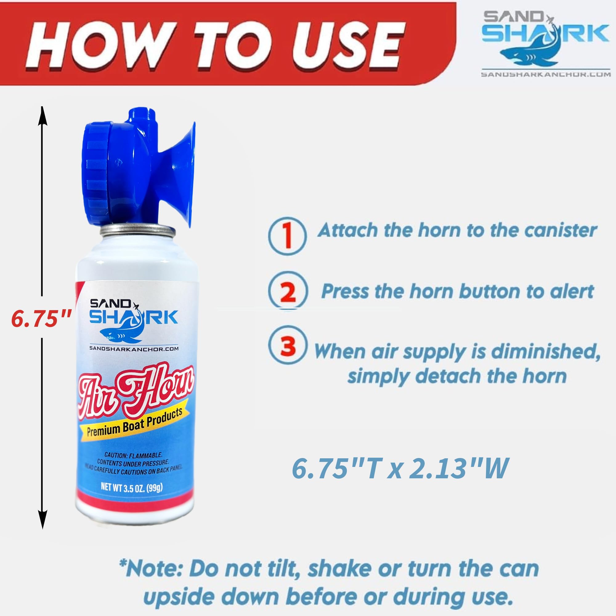 SandShark Premium Handheld Air Horn Canister - Ultra Loud 120dB Safety Airhorn (3.5 oz) | US Coast Guard Approved Marine Boat Horn | Emergency Signaling Device for Boating, Camping, Hiking & Wildlife Protection | Bear Deterrent & Dog Training Horn