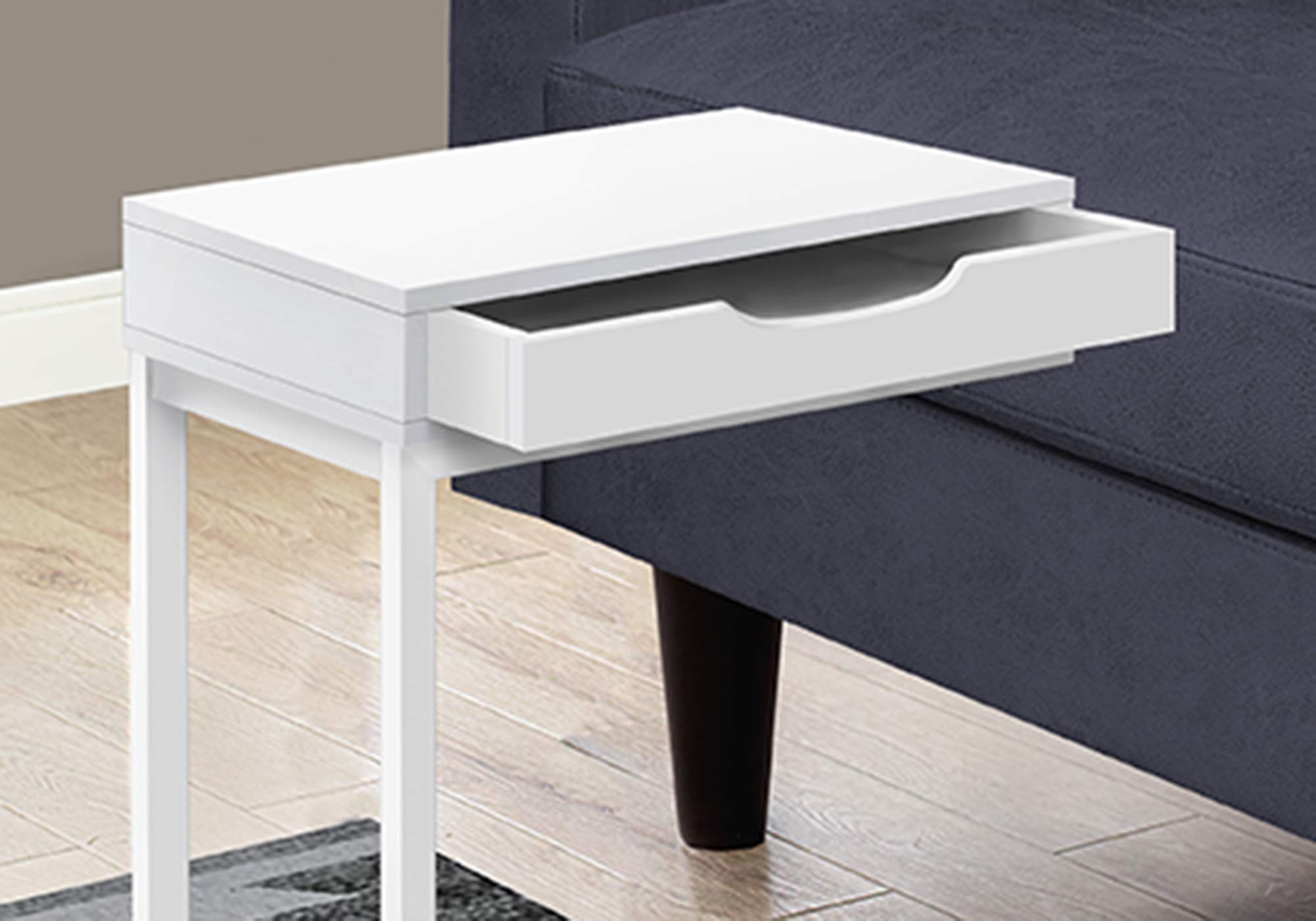 Offex 24 Inch Height Modern Side Table with White Metal Frame - Perfect for Living Room, Bedroom, or Office Decor