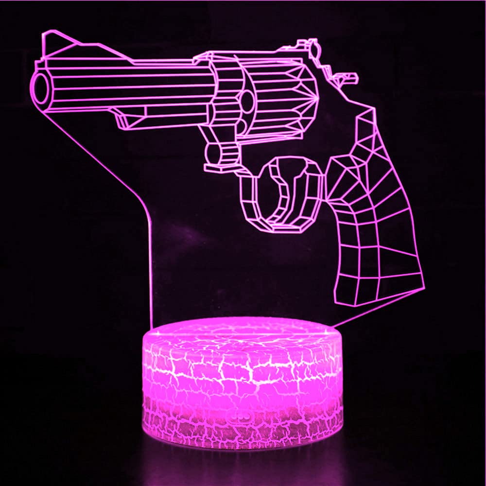 3D Gun Pistol Night Light LED Touch Switch Desk Lamp - 7 Color Changing Optical Illusion Lamp for Home Decor, Kids Room, Birthday Gift, Christmas Decorations | Perfect for Bedside, Gaming Room, and Party Decor