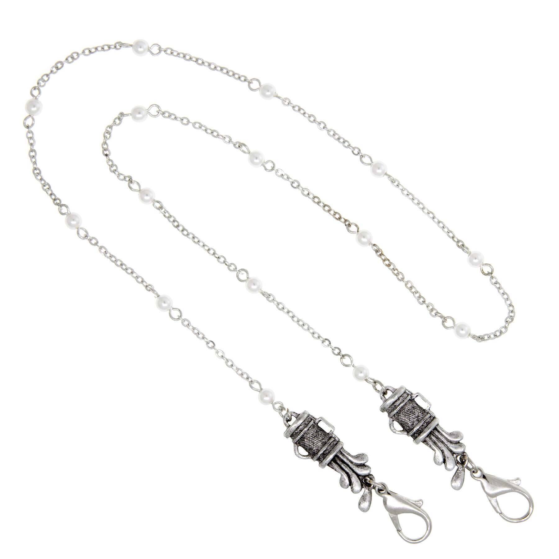 1928 Jewelry Golf Club Set White Faux Pearl Face Mask Chain Holder - 22 Inch Adjustable Necklace for Women | Perfect for Golf Accessories, Mask Holder & Fashion Jewelry