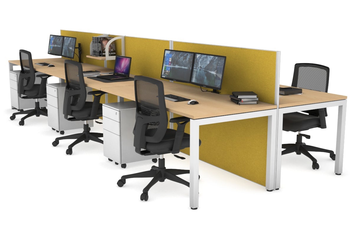 Horizon Quadro 6p Bench Square Legs Office Workstation - 1400L x 800W with Cable Management Scallop | Modern Office Furniture for Workspace & Conference Room Setup