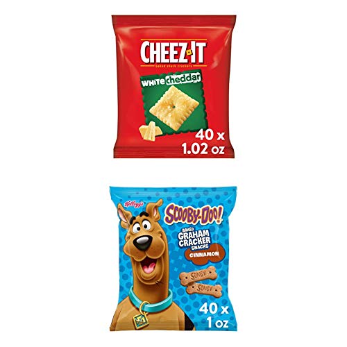 Kellogg's Kids Snack Box - 40 Bags Cheez-It White Cheddar Cheese Crackers & 40 Bags Scooby-Doo Cinnamon Graham Crackers | Perfect for School Lunches, After-School Snacks & Family Road Trips