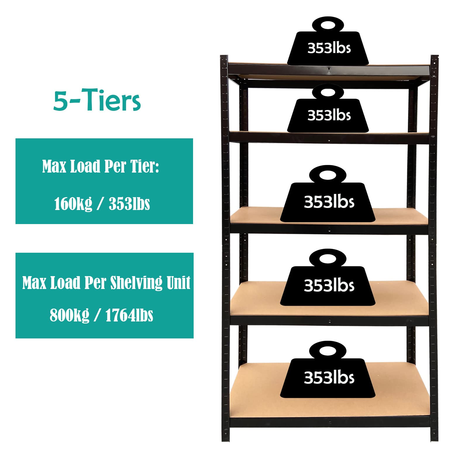 5-Tier Heavy Duty Metal Storage Shelves - 66