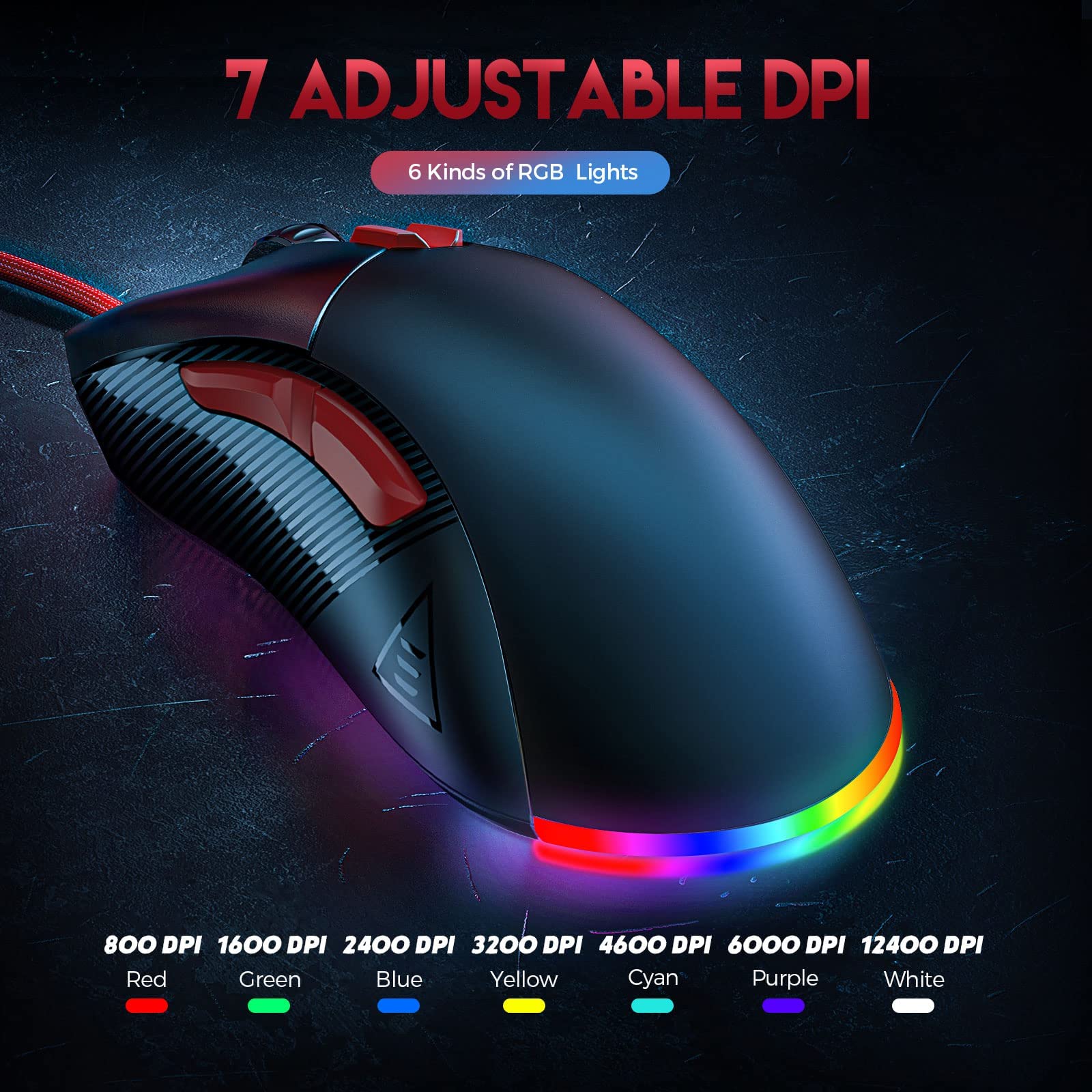 EKSA 16000 DPI Wired Gaming Mouse with Optical Sensor, 8 Programmable Buttons & RGB Lighting - Lightweight FPS/MOBA Mouse for PC & Mac - Perfect for Esports, Streaming & Competitive Gaming