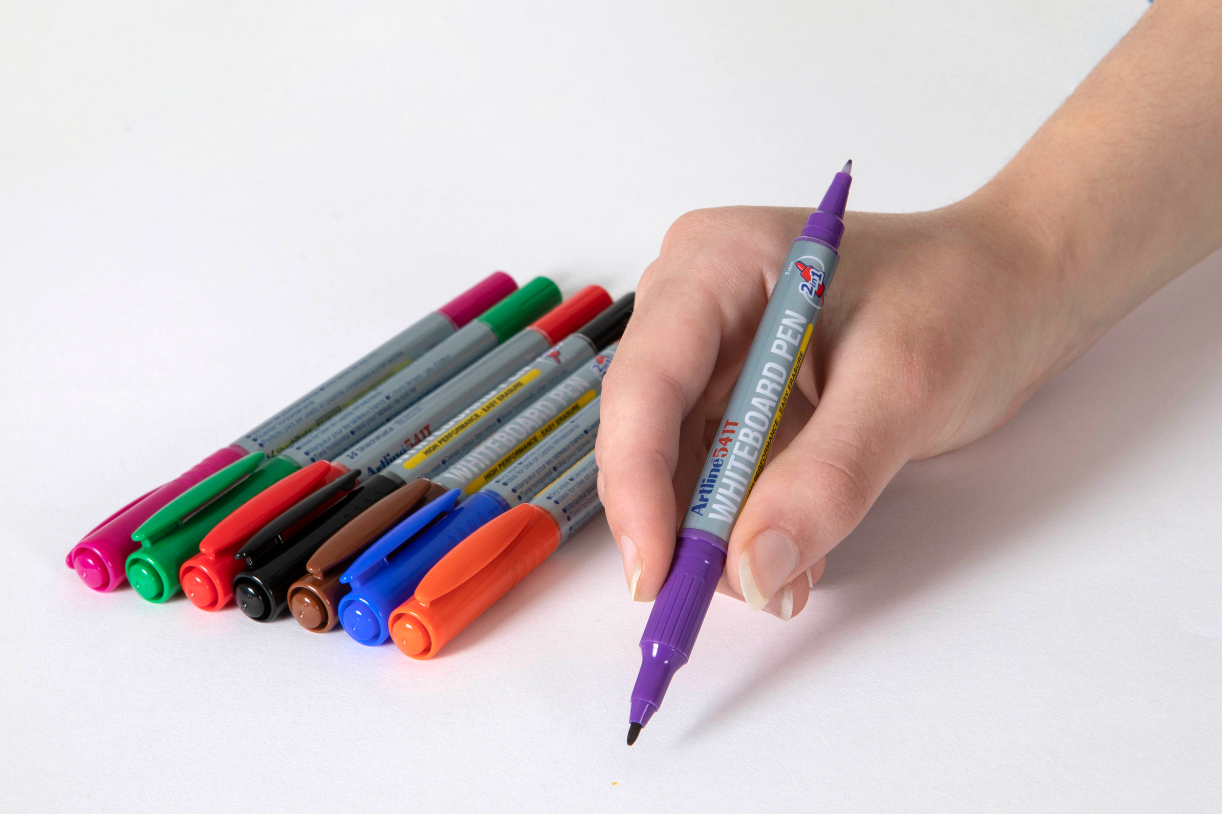 Artline 541T Dual Nib Fine Whiteboard Markers - 8 Pack Set for Classroom, Office & Home Use - Dry Erase Markers with Fine & Broad Tips for Whiteboards, Glass & Smooth Surfaces