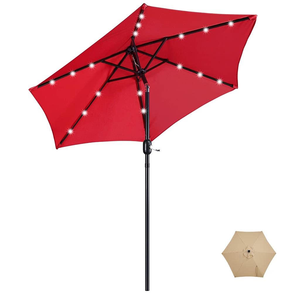 Topeakmart 10ft Solar LED Patio Umbrella with Push Button Tilt & Crank - Waterproof Outdoor Market Canopy for Garden, Poolside, Backyard, Restaurant & Cafe Dining