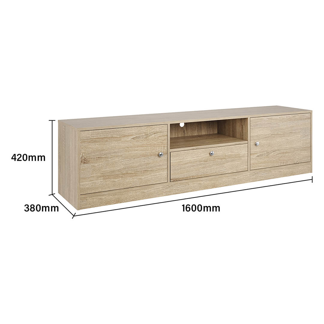 1600mm Natural Wood TV Stand with 1 Open Shelf & 3 Closed Cabinets - Modern Entertainment Center for Living Room, Bedroom, and Home Theater