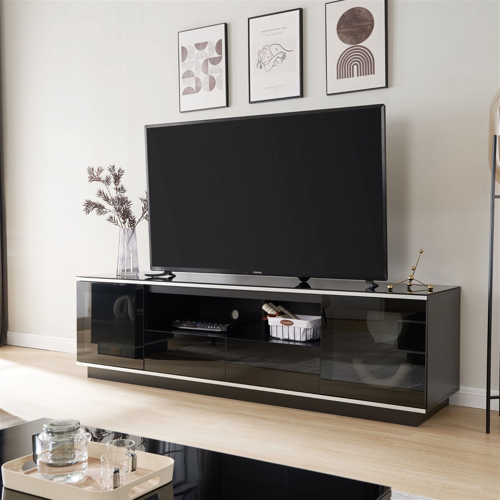 TAURIS™ TITAN 2100 Modern TV Stand with Storage - Black Entertainment Center for Living Room, Bedroom & Home Theater Setup