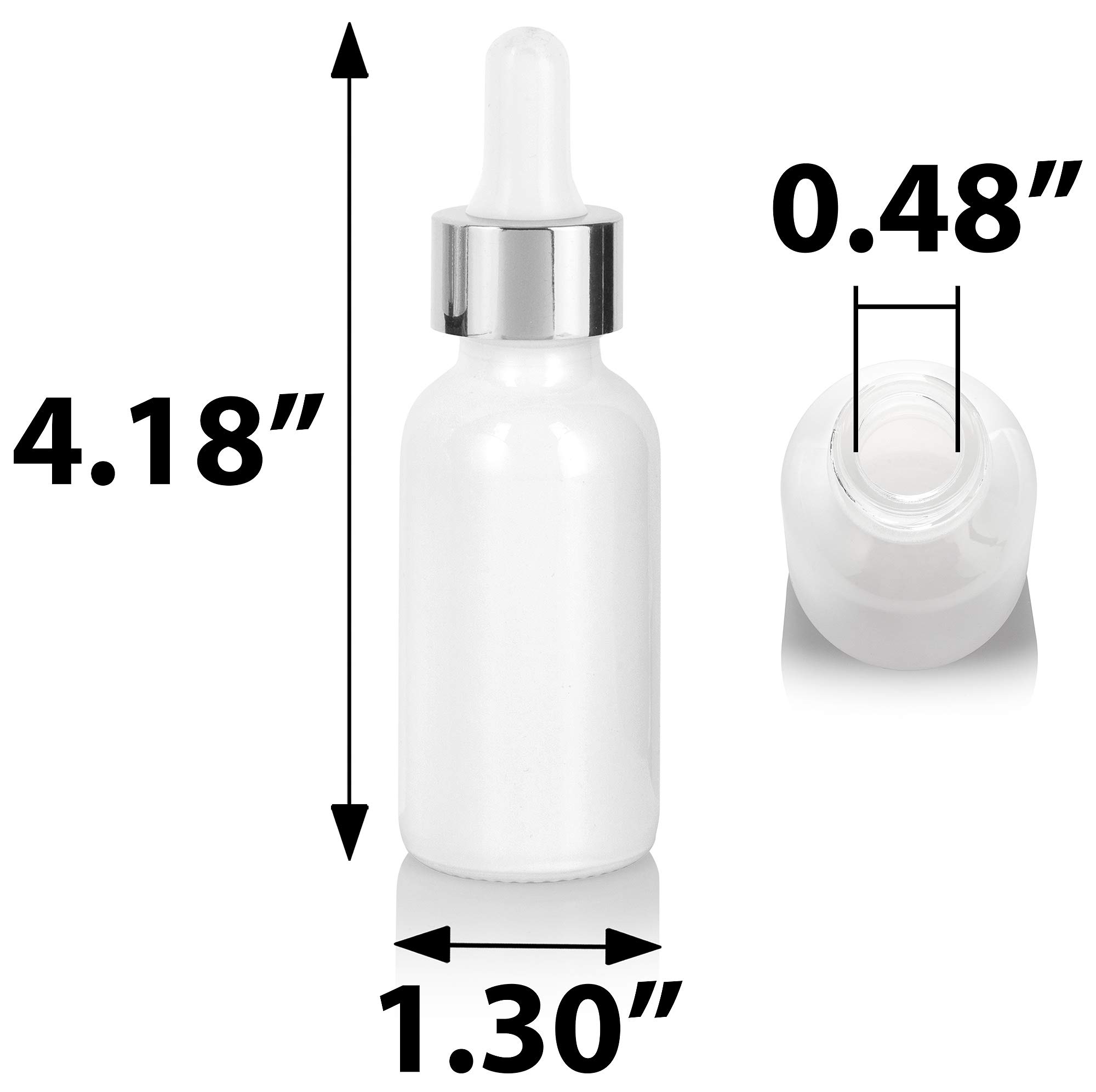 JUVITUS 12-Pack 1 oz Clear Glass Boston Round Bottles with Silver Metal Dropper - High Shine Gloss White for Essential Oils, DIY Skincare & Craft Projects