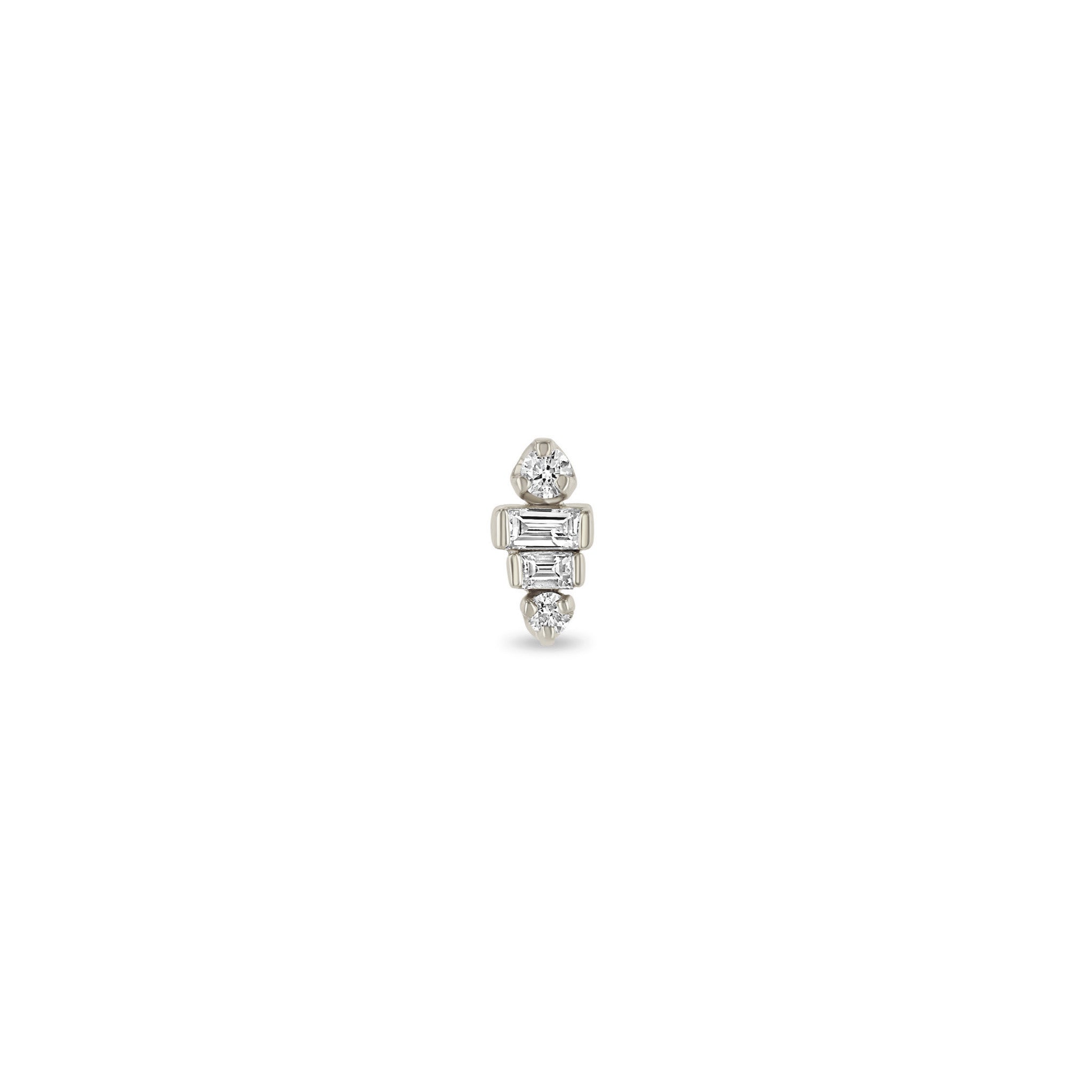 14K Graduated Baguette & Prong Diamond Stacked Stud Earrings for Women - Elegant Everyday & Special Occasion Jewelry Gift