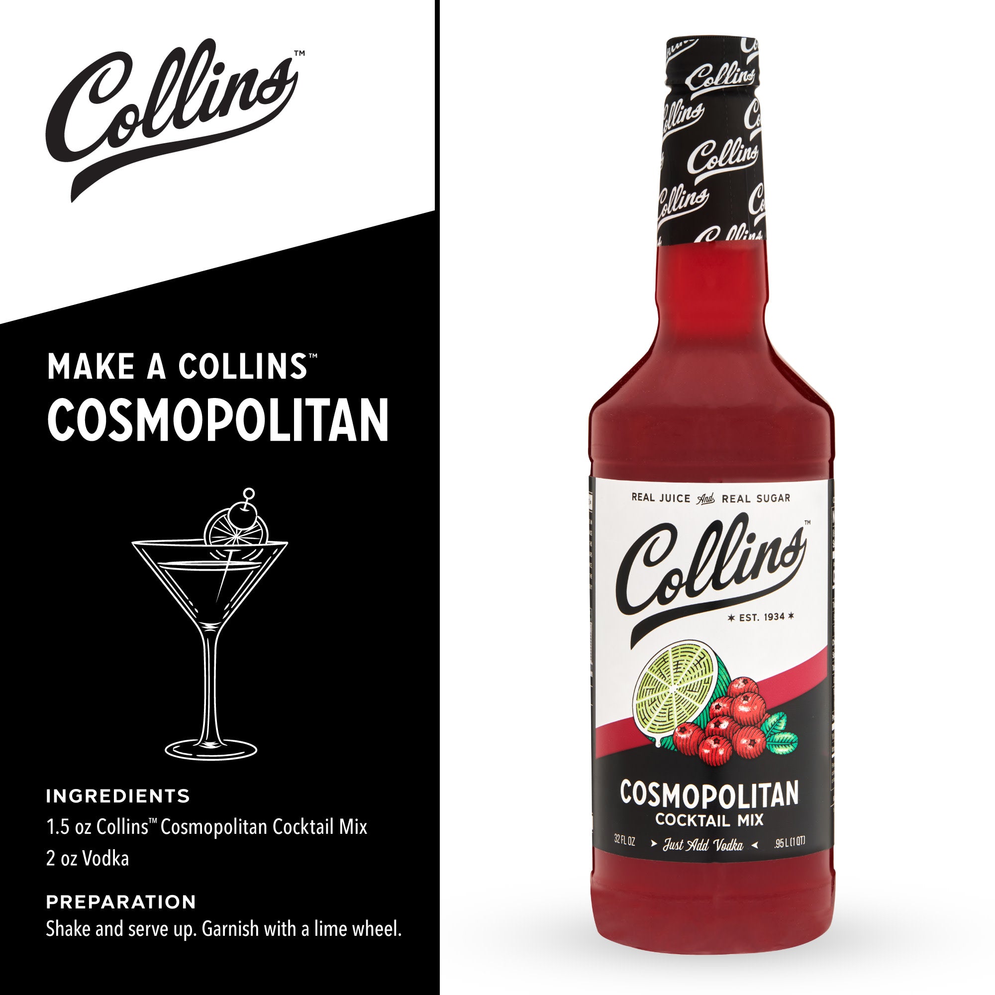 Premium Cosmopolitan Cocktail Mix - 32 oz Bottle | Sweet & Tart Vodka Drink Mix | Perfect for Parties, Girls Night & Cocktail Bars
