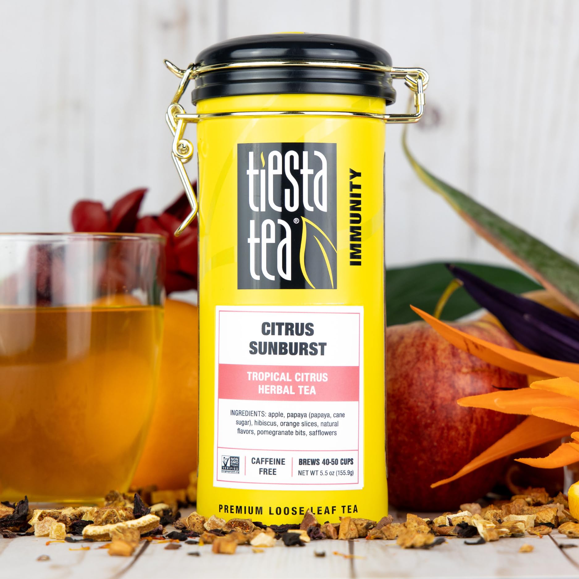 Tiesta Tea - Citrus Sunburst Loose Leaf Herbal Tea | Tropical Citrus Flavor | Caffeine-Free Fruit Blend | Hot or Iced Tea | 50 Cups per Tin | 5.5oz Refillable Tin | Perfect for Relaxation, Afternoon Refreshment & Gift Giving