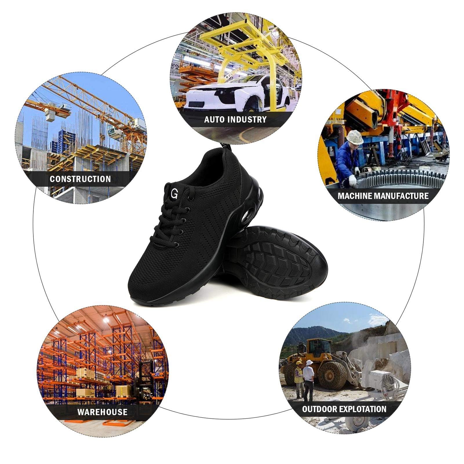 Tinefiy Steel Toe Shoes for Men & Women - Lightweight Air Cushion Safety Sneakers with Slip-Resistant Work Design - Durable Safety Toe Tennis Shoes for Construction, Warehouse & Outdoor Work