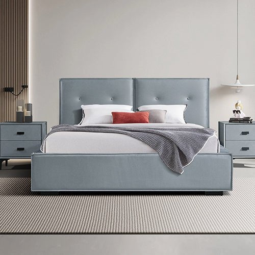 Estella Queen Upholstered Bed Frame with Button Tufted Headboard - Grey Upholstery Platform Bed - Perfect for Master Bedroom, Guest Room & Apartment Decor